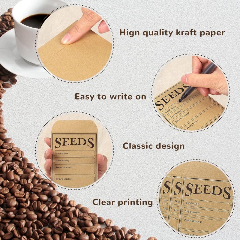 fuceury 150 Pieces Seed Saving Envelopes, 4.7x3.1 Inch Sealing Kraft Seed Packets Envelopes for Flower Vegetable Seeds Storage - Image 3